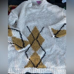 Francesca's Collections mi ami Cream and Gold Argyle Turtleneck Sweater